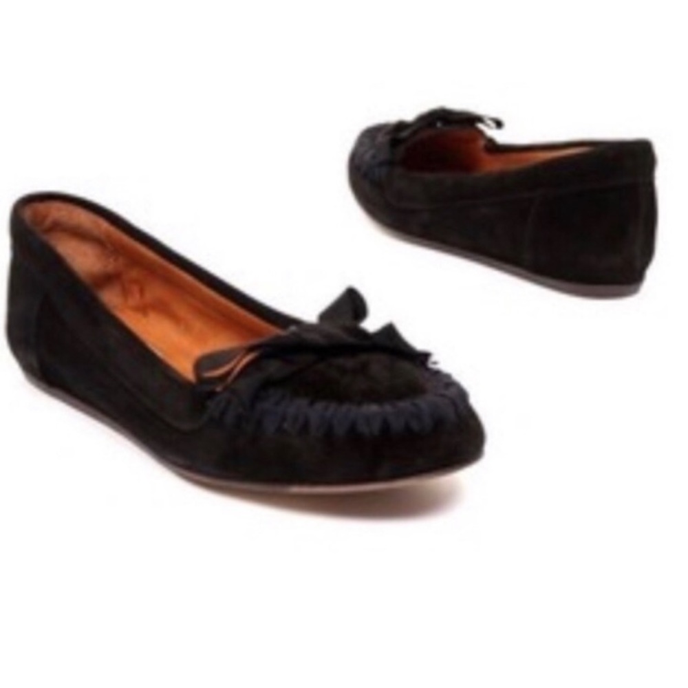 Lanvin Sable Black Suede Moccasins with Ribbon Whipstitch Trim
